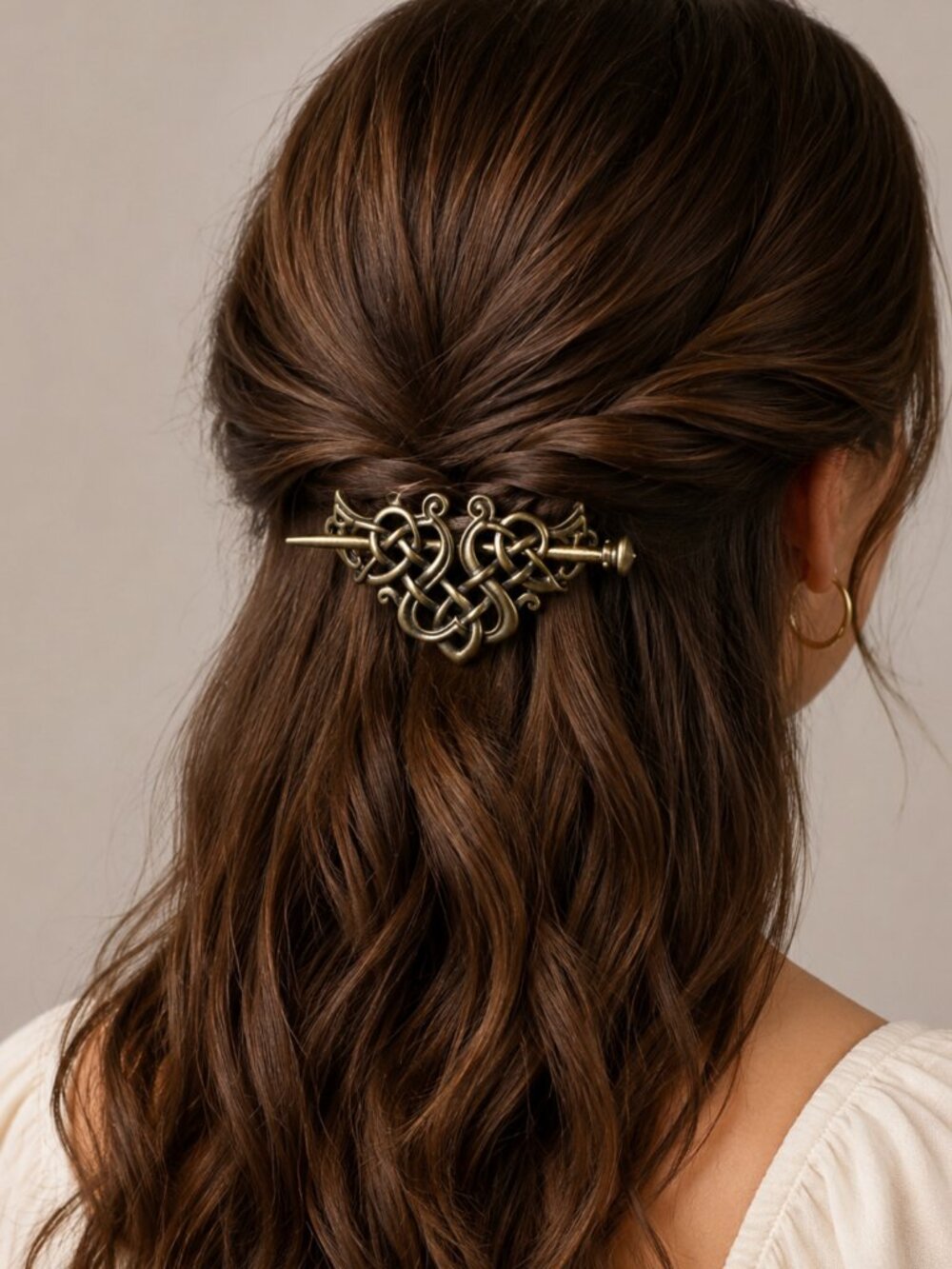NWT Antique Brass Celtic Knot Hair Stick Clip